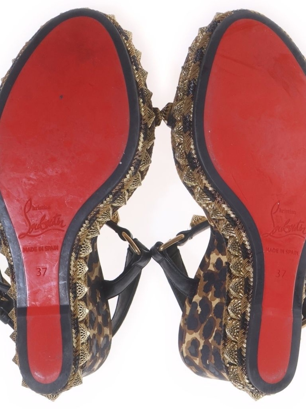 Christian Louboutin Pira Ryad 110 Leopard Espadrille Wedge Sandals Sz 37 - Picture 5 of 6